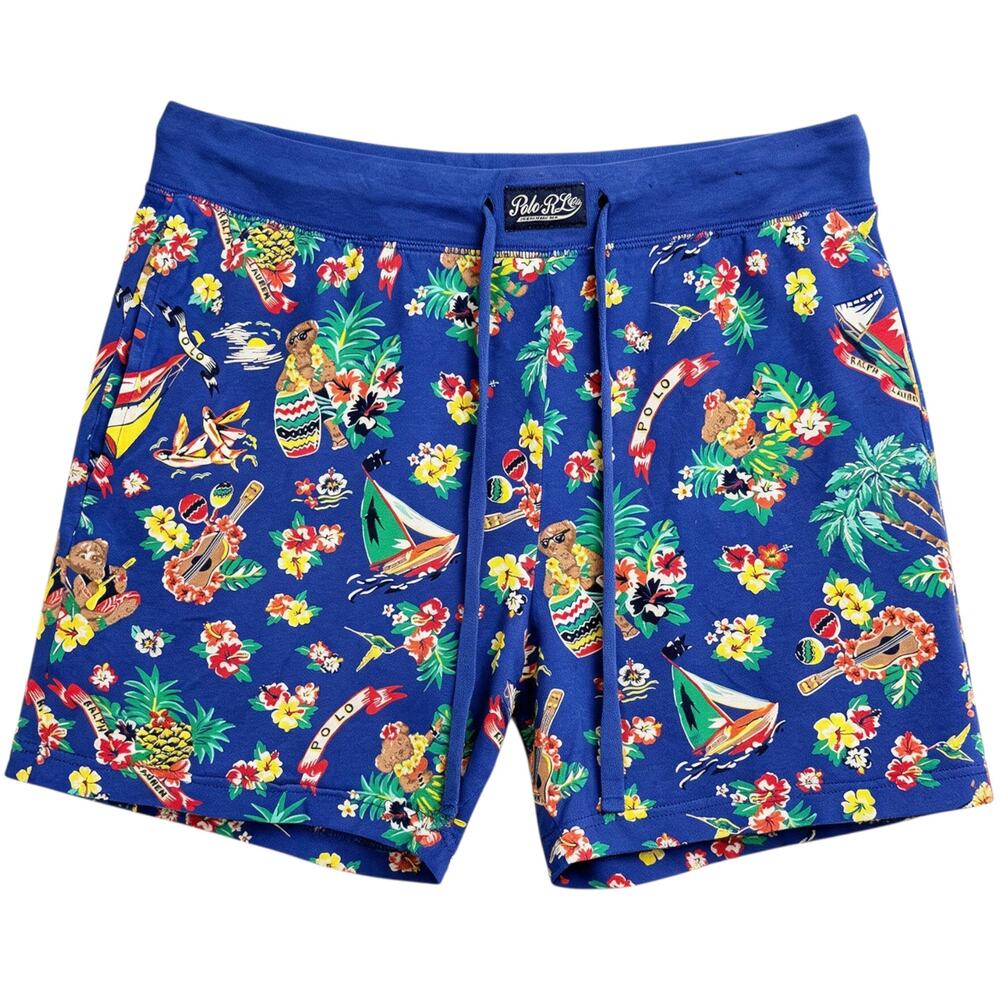 Polo Ralph Lauren Sleepwear Shorts Mens M Blue Hawaiian Bear AOP Tropical Luau